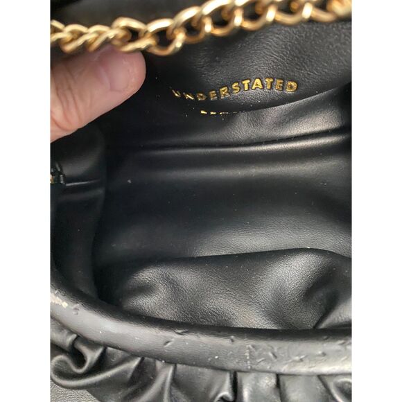 Understated LEATHER Black Formal Handbag Shoulder Chain - Picture 4 of 9